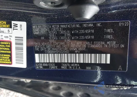 2023 Toyota Highlander Xle from USA, damaged, VIN 5TDKDRAH5PS020483